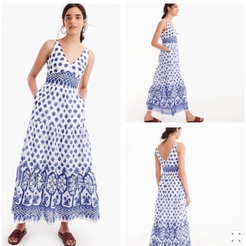 J.Crew Blue and White Sleeveless Maxi Dress
